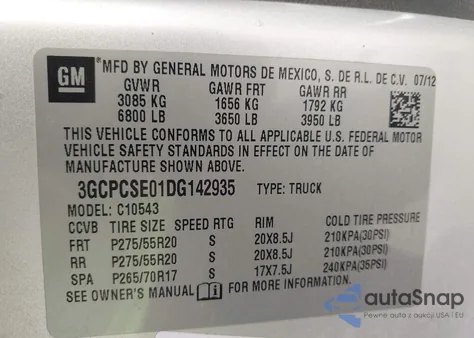 2013 Chevrolet Silverado 1500 Lt from USA, damaged, VIN 3GCPCSE01DG142935